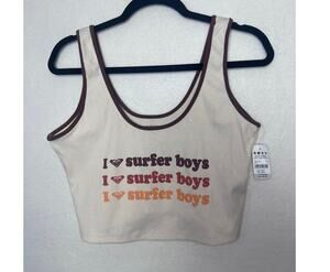 Roxy Crop Tank Top I Heart Surfer Boys Juniors Size XL Tank Top Retro Summer